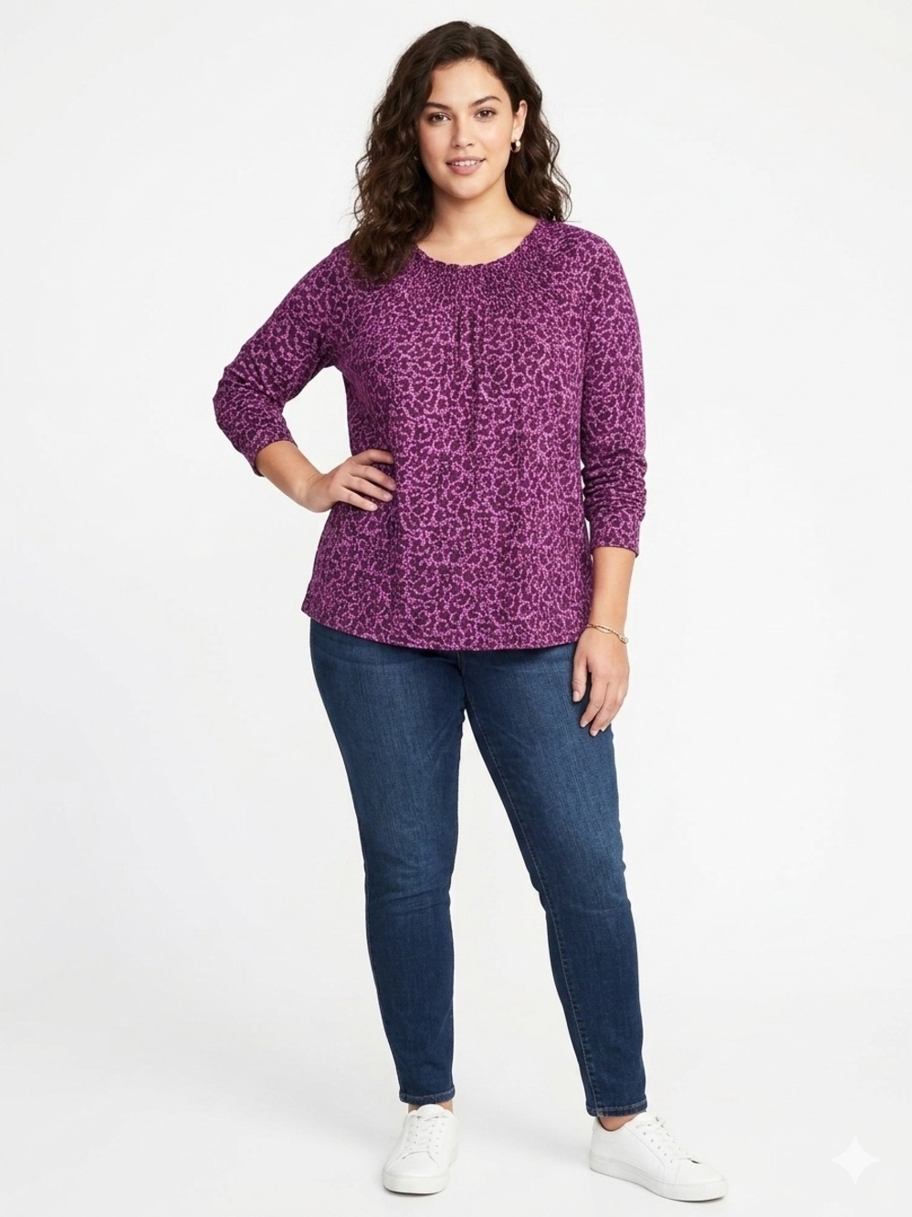 Merona NWOT Cotton Purple & Black Floral-Print Long Sleeve Top